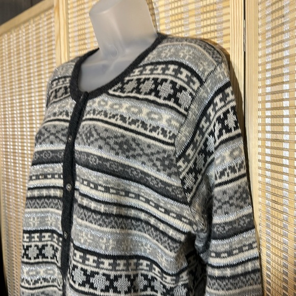 Appleseed's Gray White Metallic Silver Striped Knit Cardigan Sweater XL - Picture 4 of 16